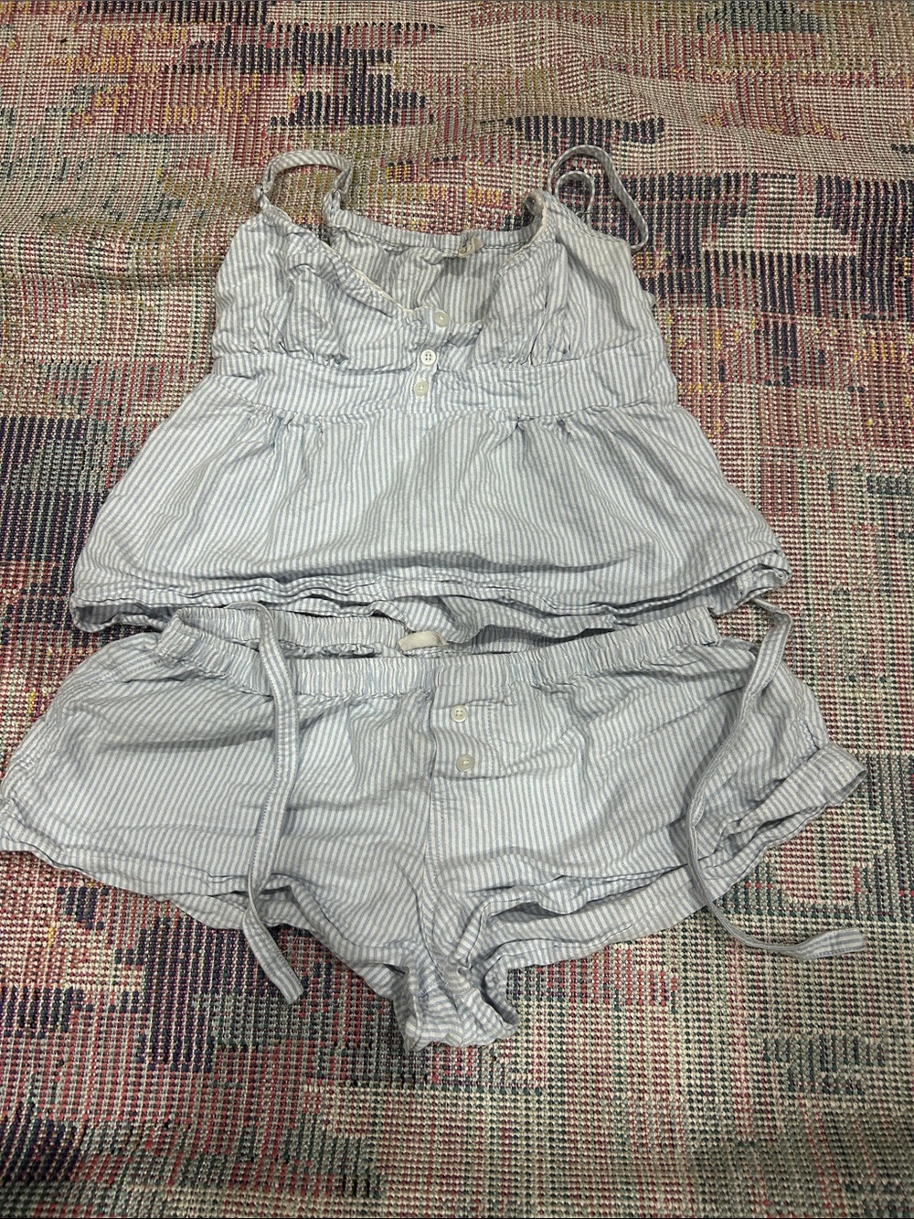 Brandy Melville Light Blue & White Striped High Waist Shorts